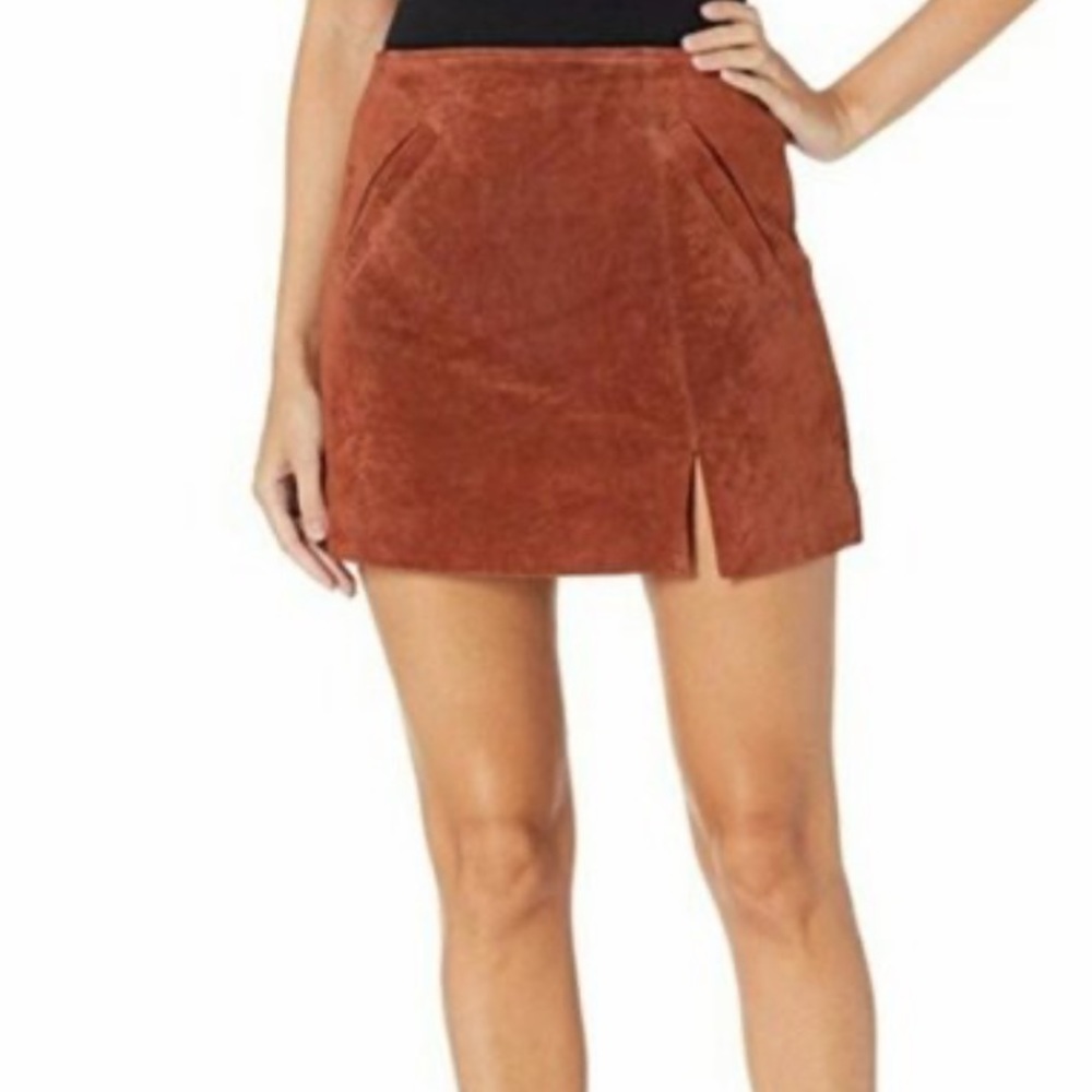 Blank NYC Brown Suede Leather Miniskirt with Pockets and Thigh Slit Size 25